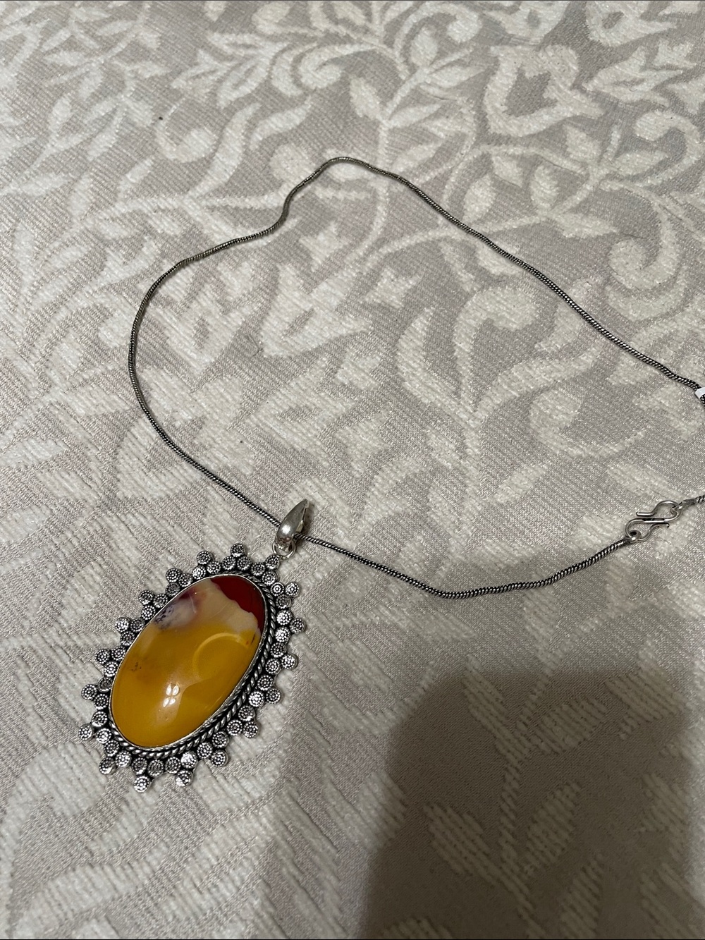 German Silver Oval Multicolor Amber-Style Pendant Necklace
